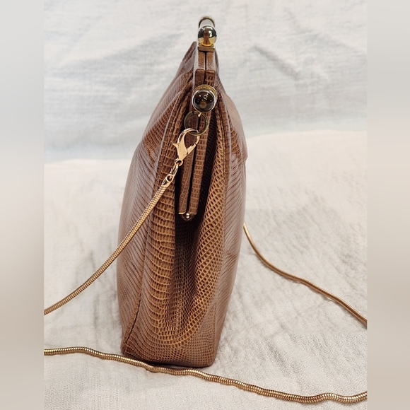 Gucci Lizard Exotic Leather Evening Bag Chain Purse Shoulder Crossbody Carmel - Picture 4 of 12